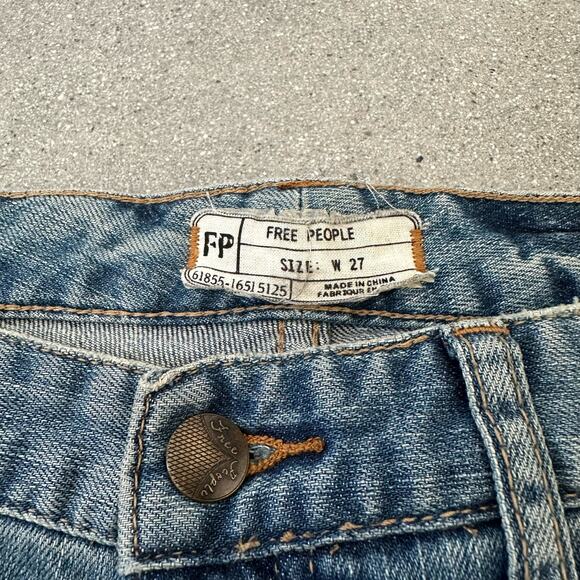 Free People Distressed Skinny Jeans with Baja / Aztec Patches - Picture 5 of 7